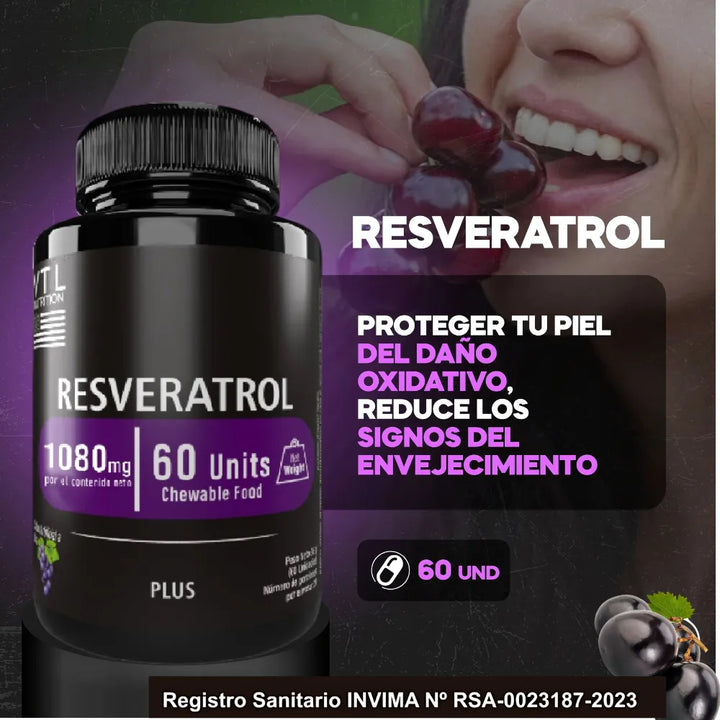 Resveratrol Puro Original 60 Capsulas Anti Envejecimiento Con Colageno Uva - Imagen 2