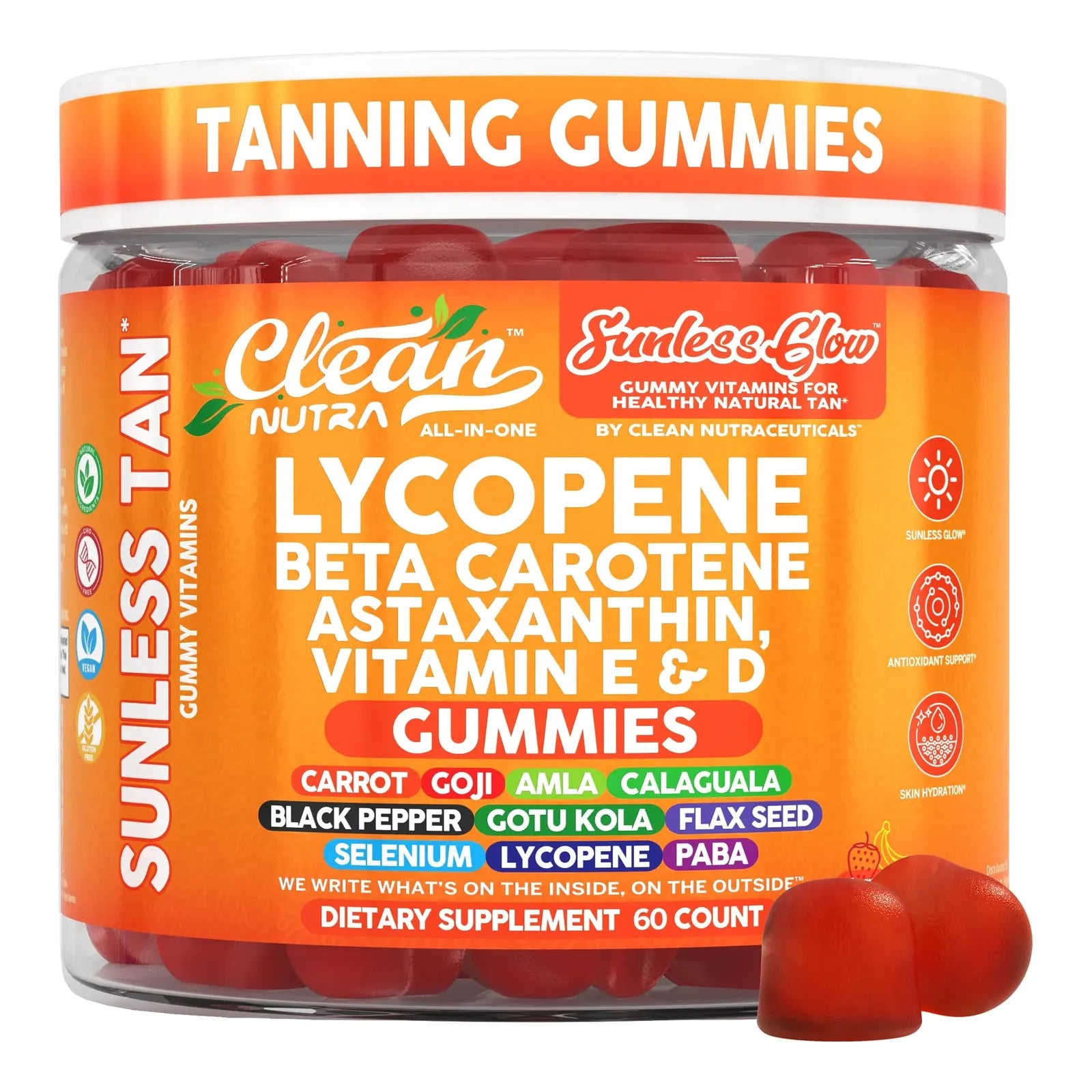 Gomitas Bronceadoras Sin Sol Con Licopeno Y Betacaroteno Clean Nutrace ...