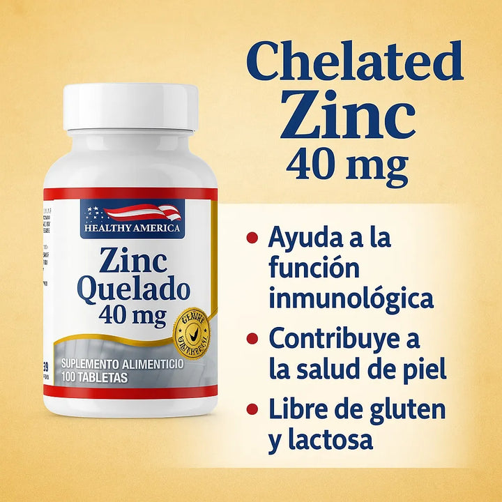 Chelated Zinc 40mg X100 Tabletas Healthy America  - Imagen 5