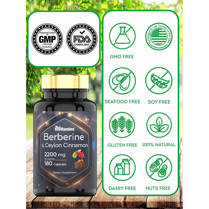 Berberina Canela De Ceilán 2200 Mg Por Cápsula 180 Cápsulas - Imagen 4
