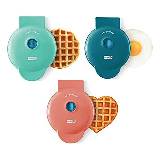 Set De 3 Wafleras Redondas Corazon Y Parrilla Dash Para Waffles Perfectos