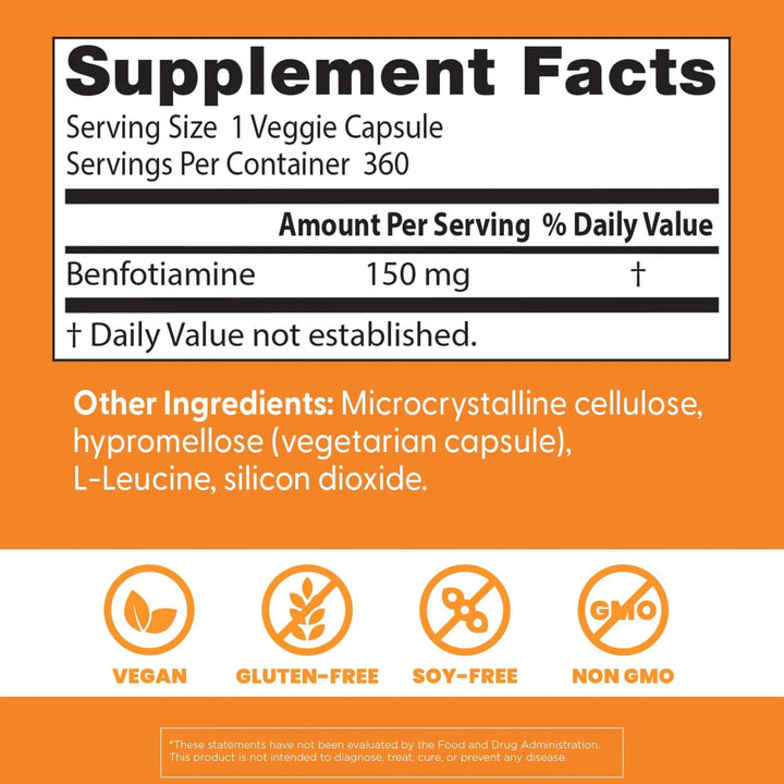 Benfotiamina 150 Mg 360 Cápsulas Vegetales Ayuda Metabolismo - Imagen 4