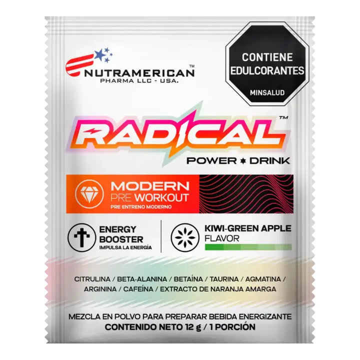 Radical, Pre Entreno Radical Caja X18 Sachets Kiwi Manzana Verde - Imagen 2