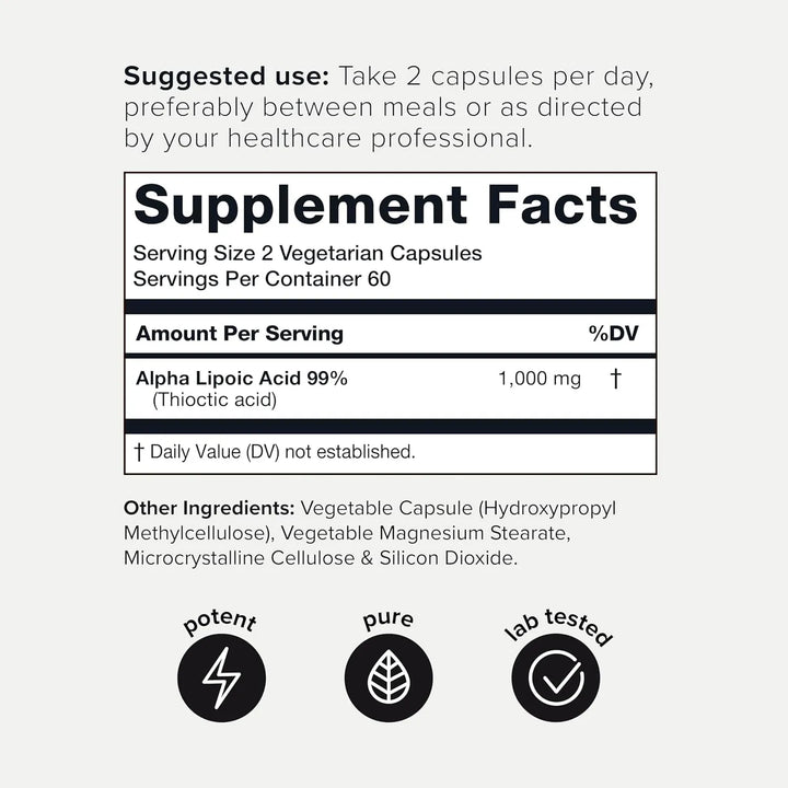 Cápsulas De Ácido Alfa Lipoico 1000 Mg Ultra Alta Pureza Est - Imagen 2