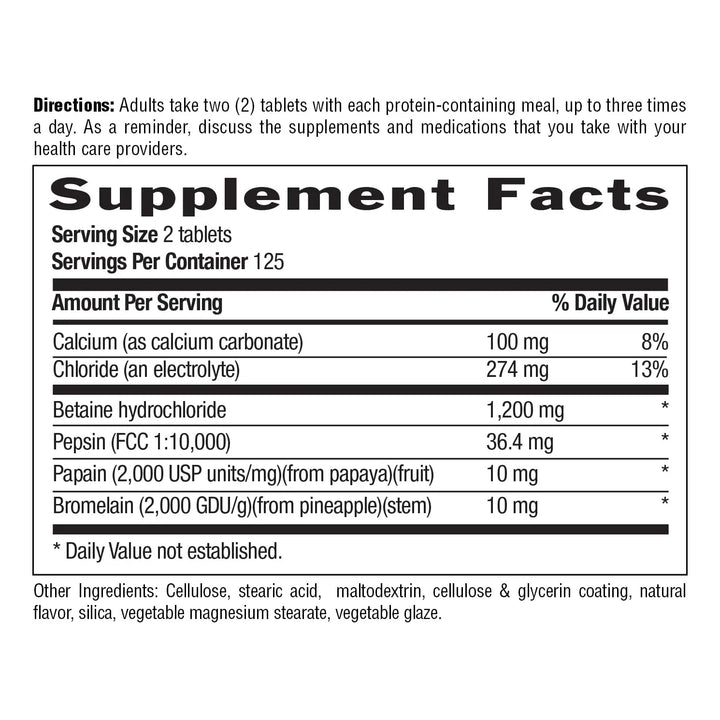 Betaína Clorhidrato Con Pepsina 600 Mg 250 Tabletas Digestió - Imagen 6