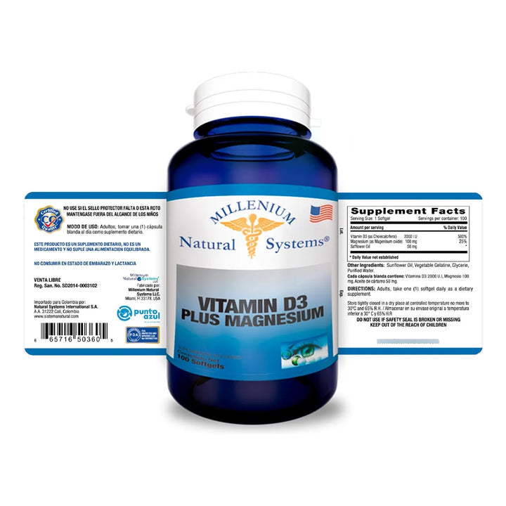 Vitamina D3 Plus Magnesium 100 Sin Sabor - Imagen 2