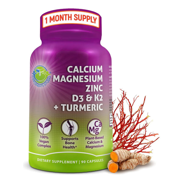 Calcio Vegetal 500 Mg Magnesio Zinc D3 Vitamina K2 Cúrcuma O - Imagen 1