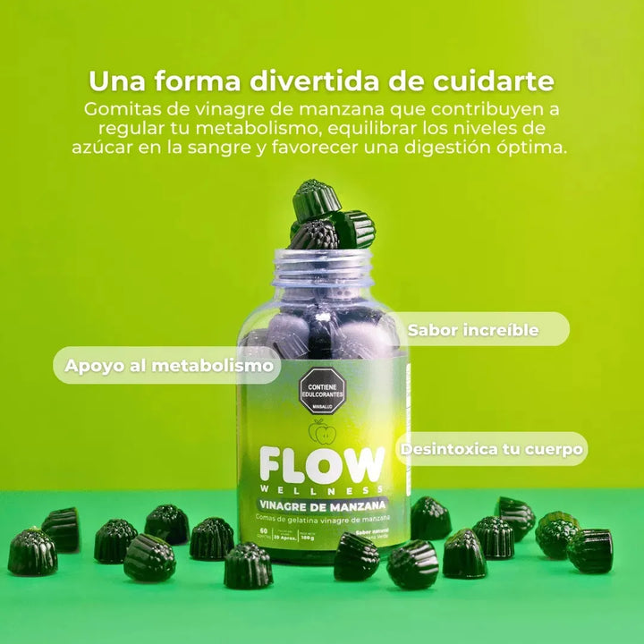 Gomas Vinagre De Manzana X2 Flow Adelgaza Natural, Controla Apetito, Reduce Ansiedad, Mejora Digestión, Ideal Para Bajar De Peso Y Quemar Grasa - Imagen 2