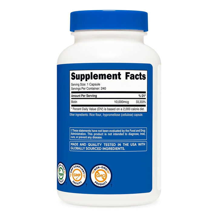 Biotina Vitamina B7 10 Miligramos 240 Cápsulas Botella Nutri - Imagen 5