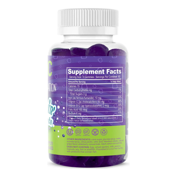 Gomitas De Hierro Con Vitamina C Y B12 120 Unidades Para Gló - Imagen 2