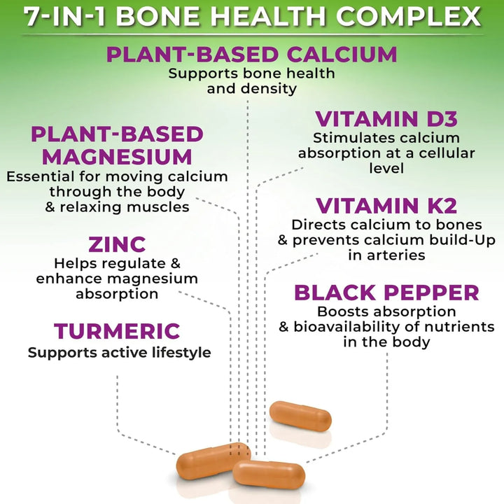 Calcio Vegetal 500 Mg Magnesio Zinc D3 Vitamina K2 Cúrcuma O - Imagen 4