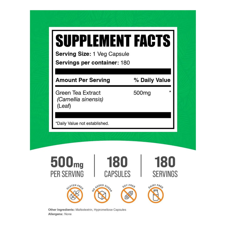 Cápsulas De Extracto De Té Verde 500 Mg 180 Cápsulas Vegetal - Imagen 2