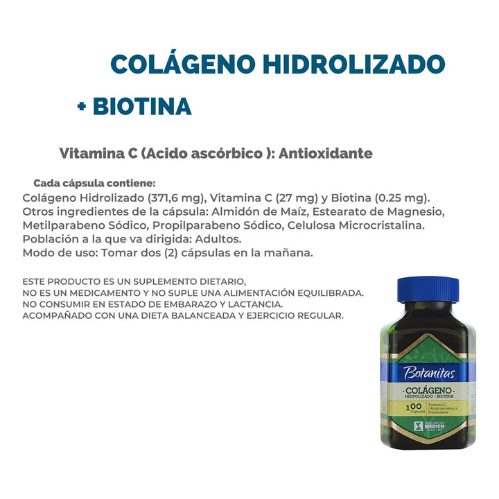 Colágeno Hidrolizado + Biotina - Unidad Piel Cabello Uñas Natural - Imagen 2