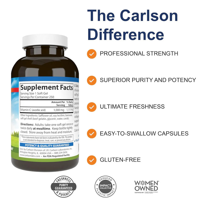 Carlson C-gels 1000mg Vitamina C Inmune Cardiaco 250 Cap - Imagen 2