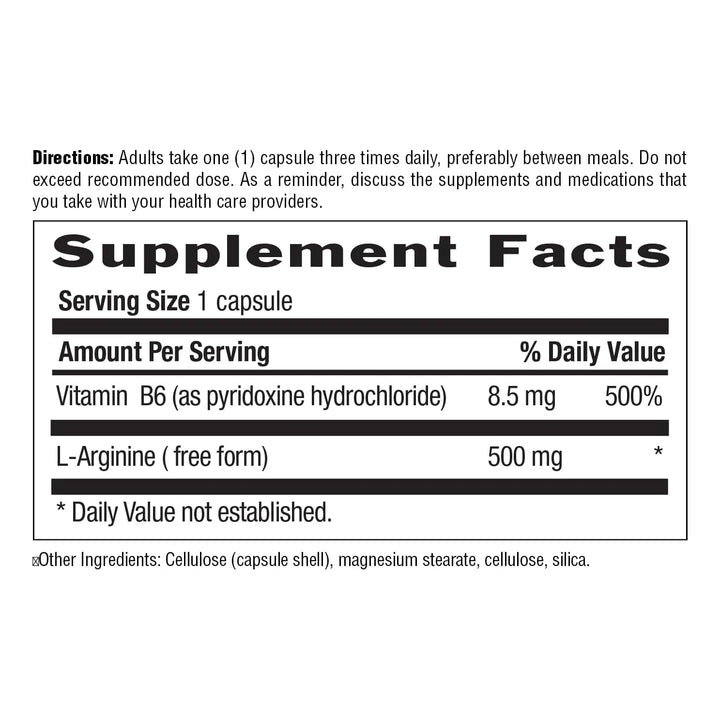 Cápsulas L-arginina 500 Mg Con Vitamina B6 200 Unidades Alta - Imagen 3
