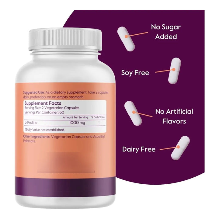 L-prolina 500mg 240 Cápsulas Libres De Estearatos Y Rellenos - Imagen 2