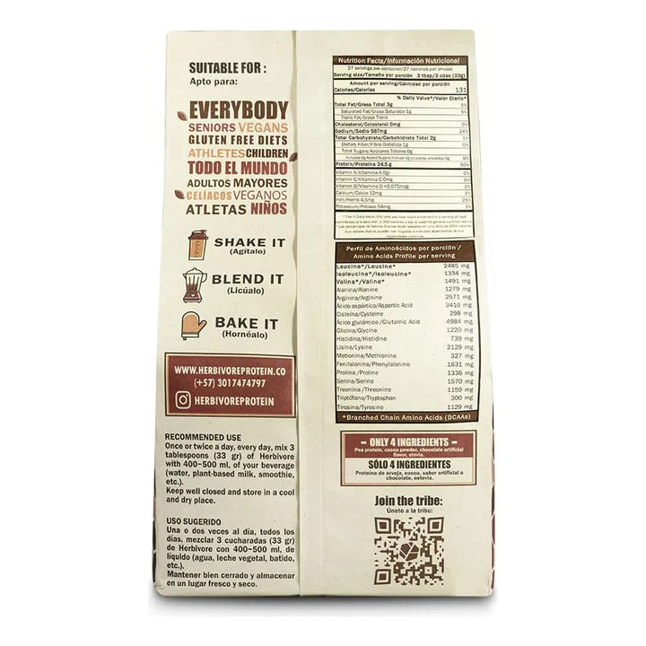 Proteina Herbivore Arveja Chocolate X 907g - Imagen 2