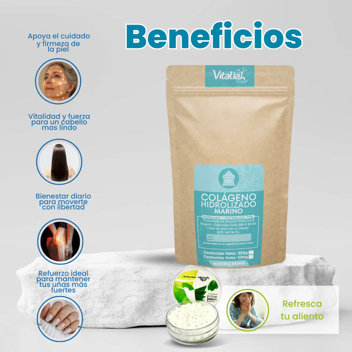 Colágeno Marino Vitaliah Puro 500g + Mentas Vitaliah - Imagen 3