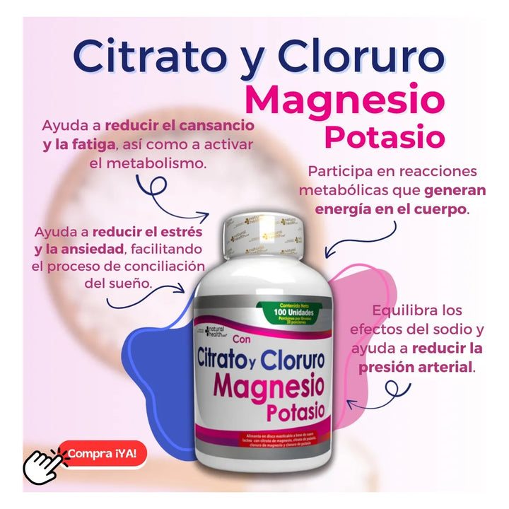 Magnesio Citrato Cloruro Magnesio Potasio Ansiedad Presion Arterial Fatiga Cansancio Articulaciones Estres Dormir Metabolismo Calambres Alta Absorcion Sin Sabor - Imagen 9