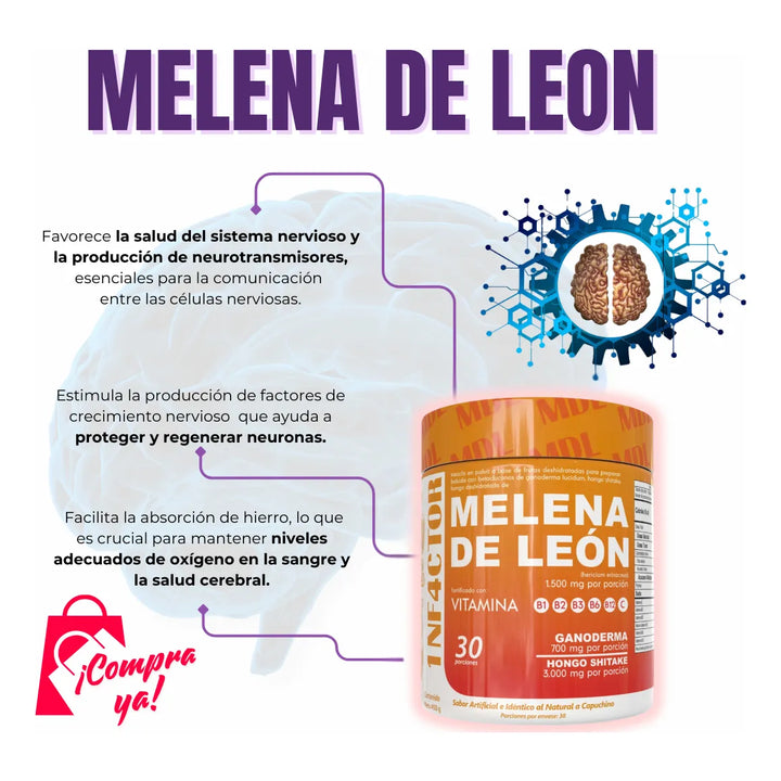 Melena De Leon Polvo Organica Capuchino - Imagen 7
