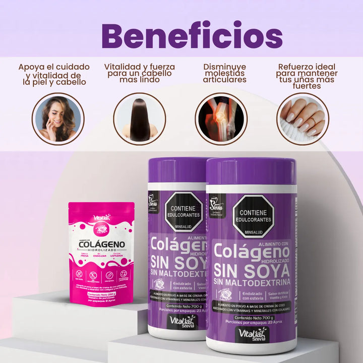 Kit Colágeno Hidrolizado Vitaliah Vainilla X2 + Doypack Fresa - Imagen 2