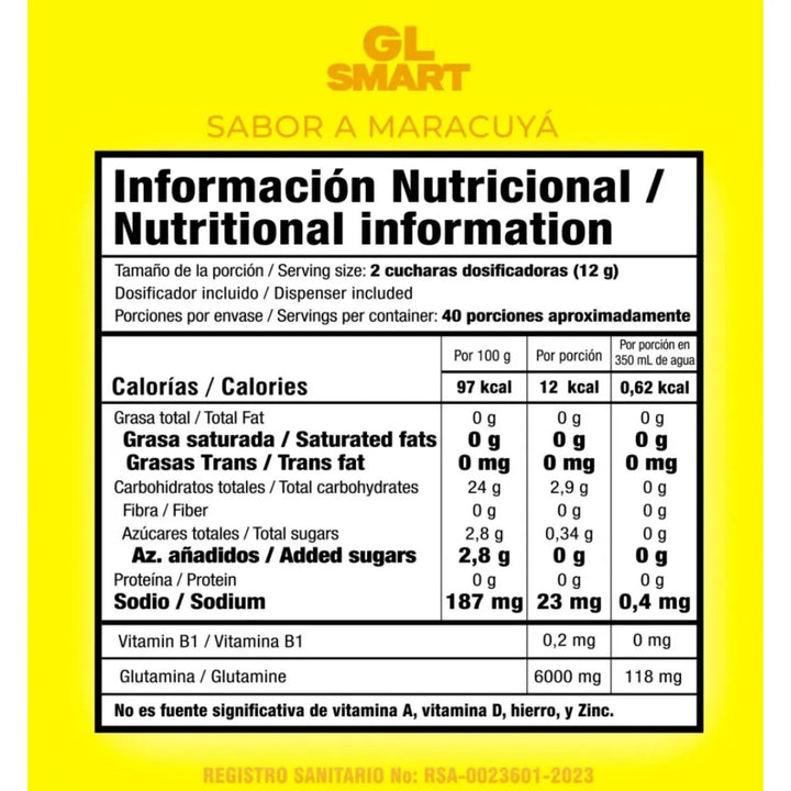 Glutamina 480gr Smart Maracuyá - Imagen 2