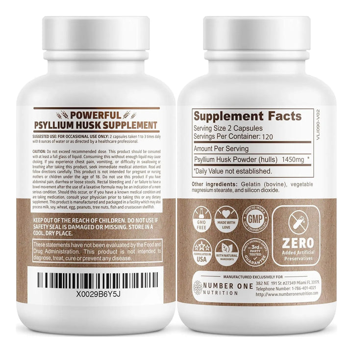 Cápsulas Naturales De Cáscara De Psyllium 1450 Mg Potente Fi - Imagen 2