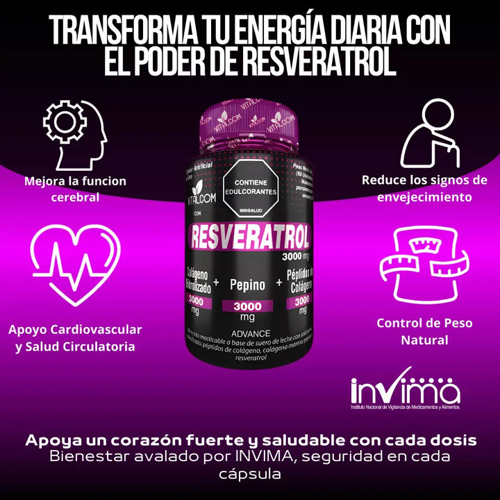 Resveratrol + Peptidos De Colageno Vitalcom Invima Original - Imagen 7