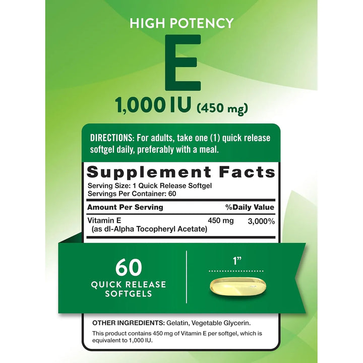 Cápsulas Suaves Vitamina E 1000 Ui 60 Unidades Alta Potencia - Imagen 2