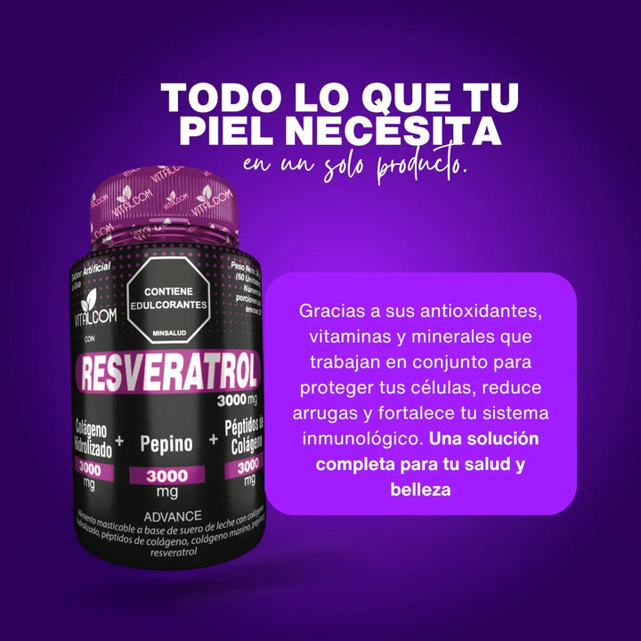 3 Resveratrol 3000 Mg. Puro, Antioxidante Anti Edad Ayuda Sistema Cardiovascular Sistema Inmune Mejora Piel Cabello Uñas - Imagen 3