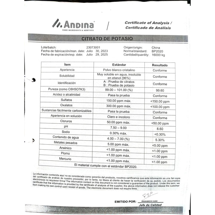 Citrato De Potasio 99.9% Puro 250gr - Imagen 4