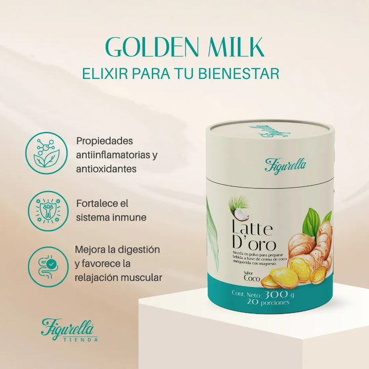 Leche Dorada Antiinflamatoria Cúrcuma Jengibre 300g Curcuma, Jengibre, Pimienta Y Crema De Coco - Imagen 3