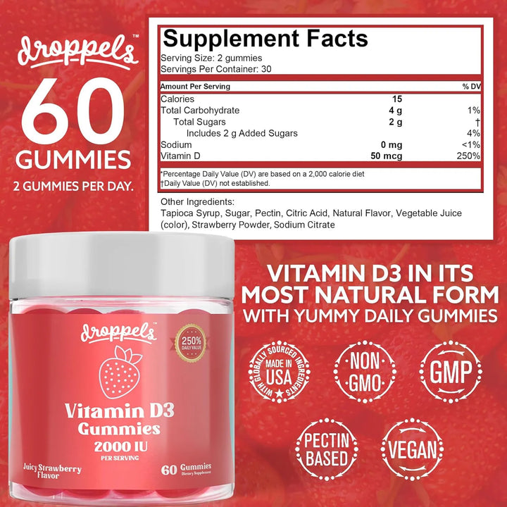 Gomitas De Vitamina D3 2000 Ui Extra Fuerte Sabor Fresa 60 U - Imagen 6