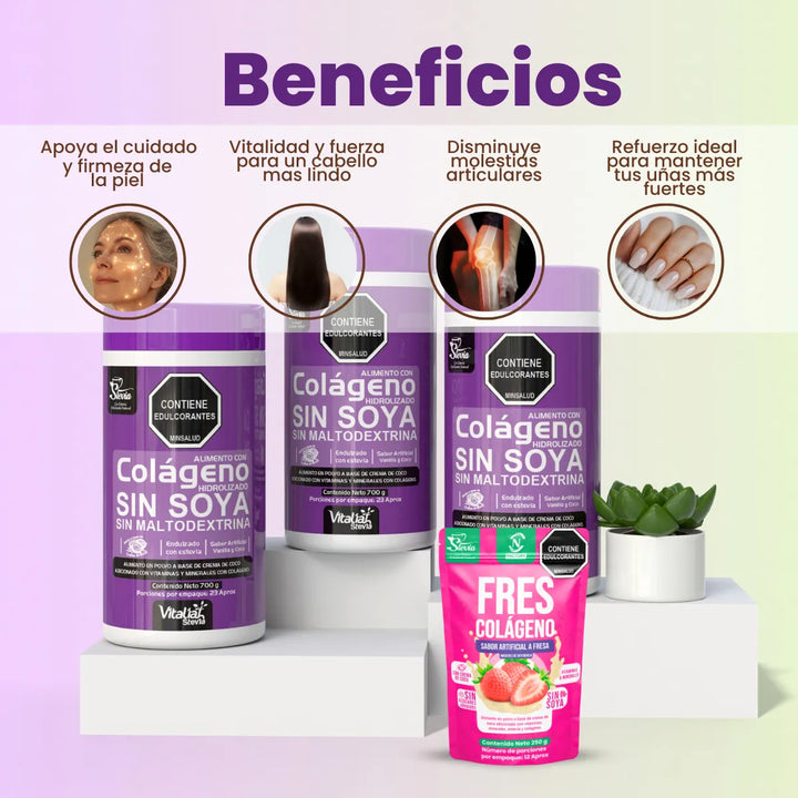 Combo X3 Colágeno Hidrolizado Vainilla Vitaliah + Fresa 250g Nf - Imagen 2