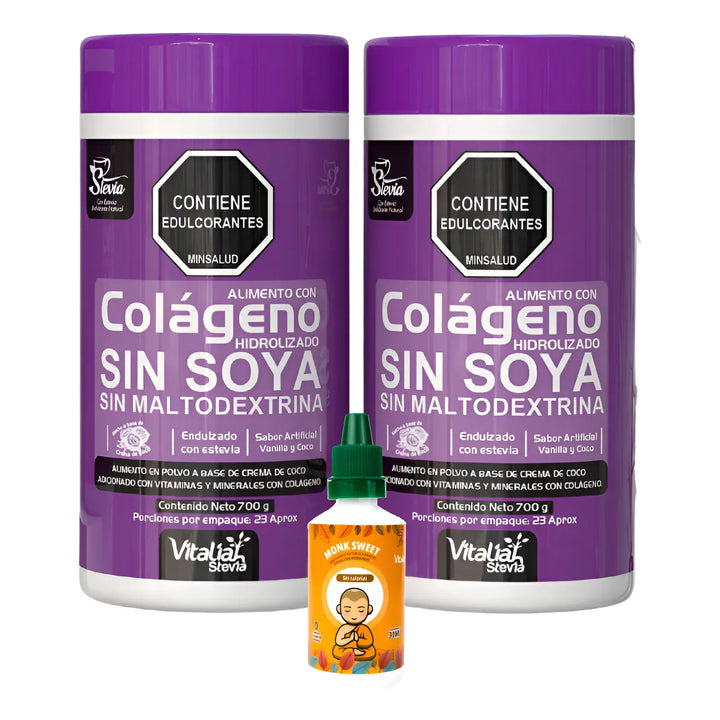 Kit Colágeno Hidrolizado Vitaliah Vainilla X2 + Endulzante Monk 30ml - Imagen 1