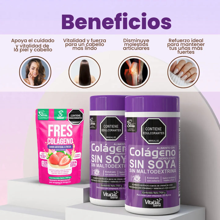 Kit Colágeno Hidrolizado Vitaliah Vainilla X2 + Doypack Fresa Nf - Imagen 2