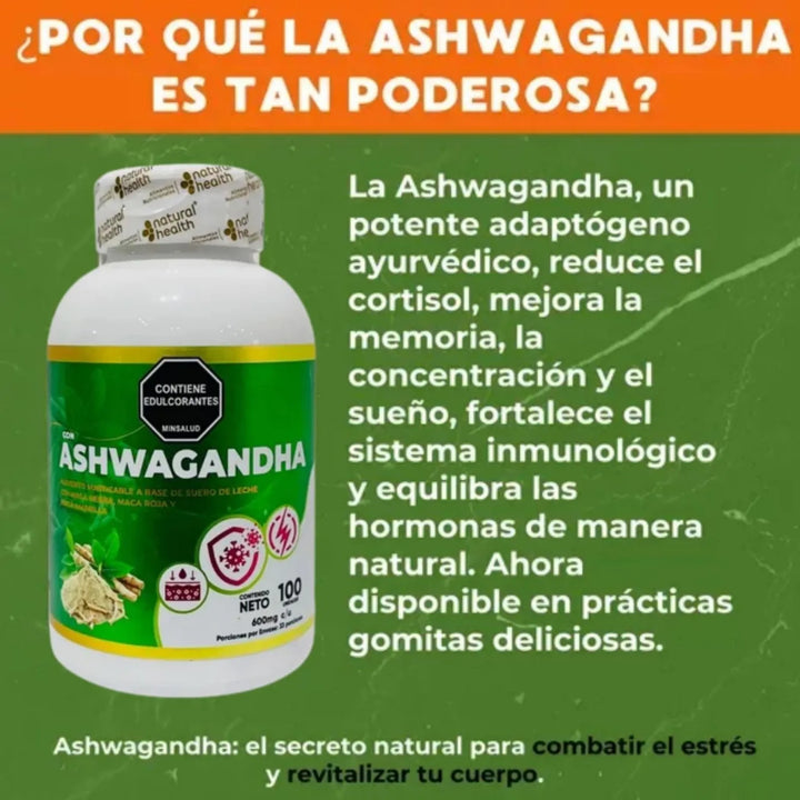 Ashwagandha 100 Capsulas Natural Health Sin Sabor - Imagen 2