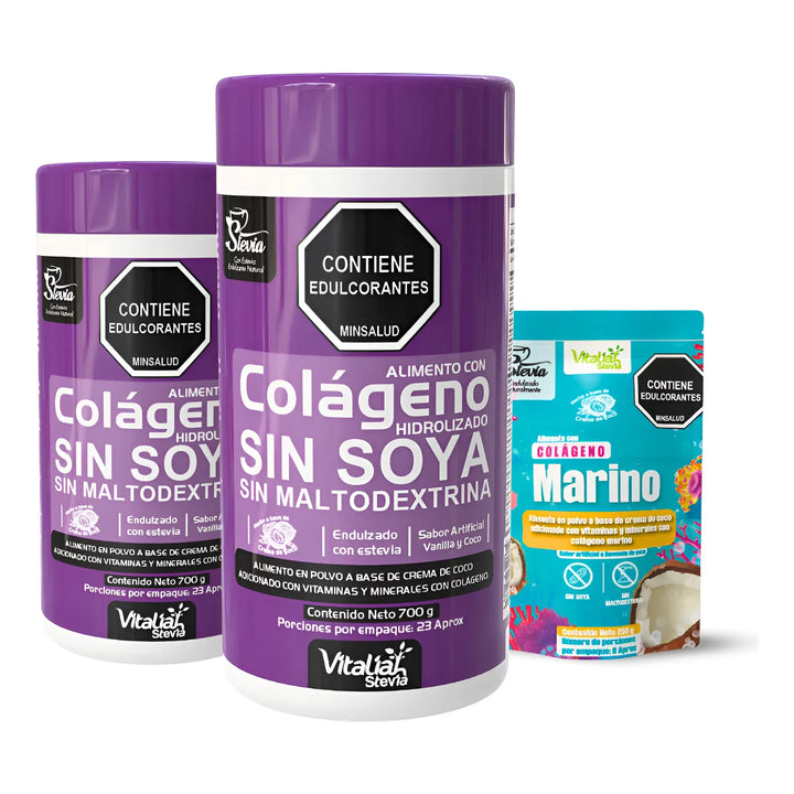 Kit Colágeno Hidrolizado Vitaliah Vainilla X2 + Doypack Marino - Imagen 1