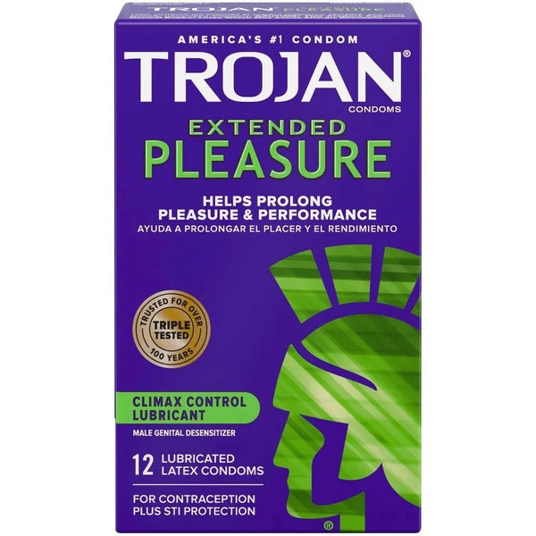 Caja Original 12 Condones Trojan Extended Pleasure Retarda - Imagen 1