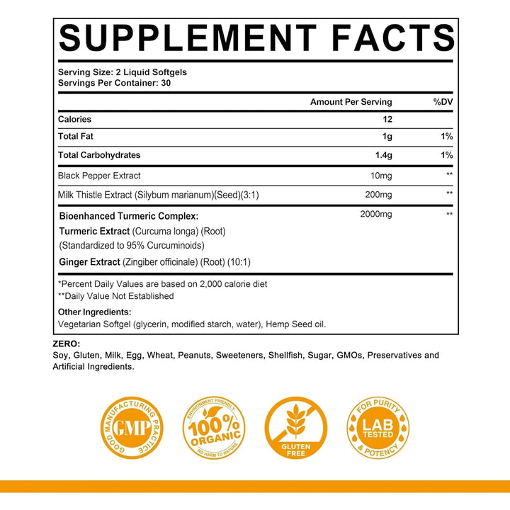 Cápsulas Blandas Curcumina Cúrcuma 5 En 1 2000 Mg Extracto C - Imagen 2