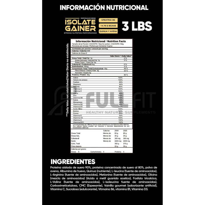 Proteina Isolate Gainer 3 Lbs Vainilla Gourmet - Imagen 3