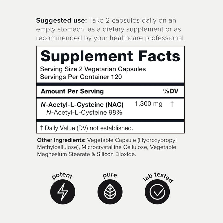 Cápsulas De N-acetil Cisteína 1300 Mg Pura 98% Alta Potencia - Imagen 3