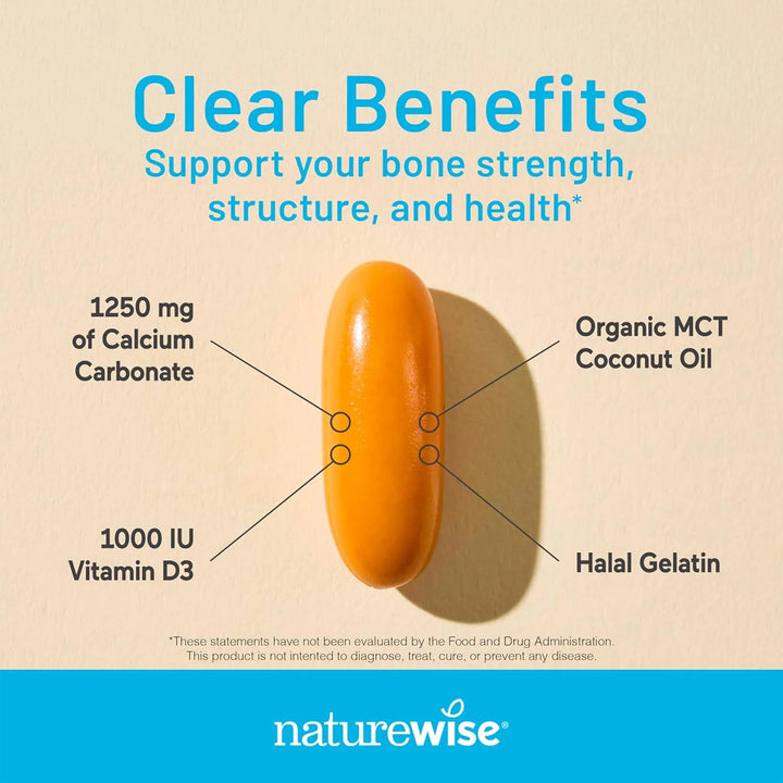 Calcio 1250mg Con Vitamina D3 1000ui Aceite De Coco Mct Orgá - Imagen 3
