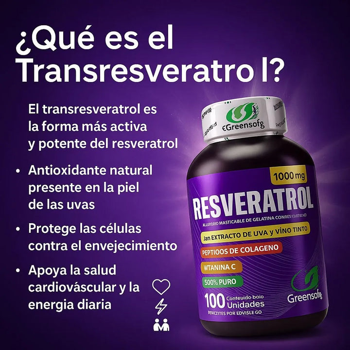 Resveratrol1000mg Con Colágeno Vitamina Cye Extracto De Uva Y Vino Tinto Antioxidante Natural Salud Celular Cardiovascular 100unidades Invima Original - Imagen 4