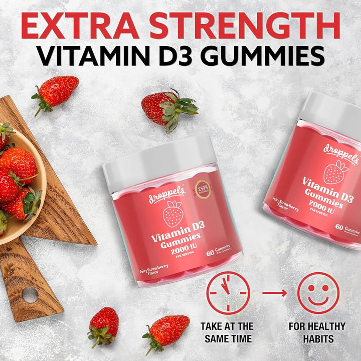 Gomitas De Vitamina D3 2000 Ui Extra Fuerte Sabor Fresa 60 U - Imagen 3