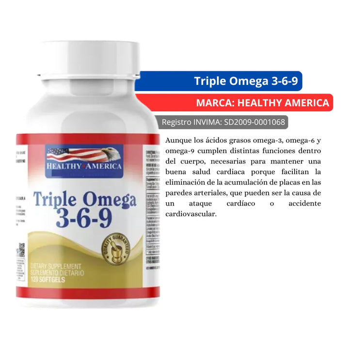 Triple Omega 3 6 9 X 120 Sg Healthy America - Imagen 2