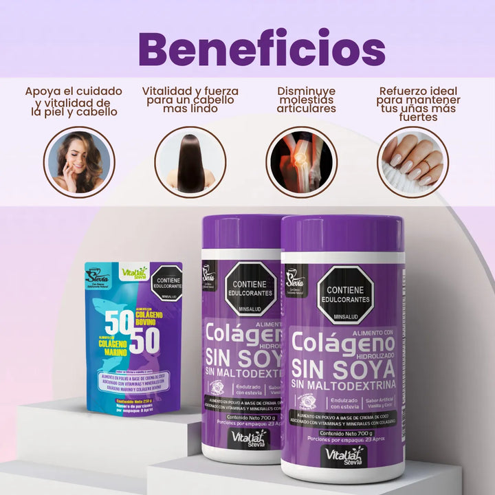 Kit Colágeno Hidrolizado Vitaliah Vainilla X2 + Doypack 50/50 - Imagen 2