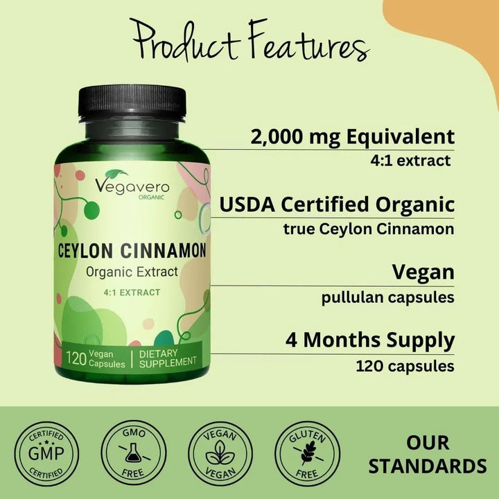 Canela De Ceilán Orgánica 2000 Mg Usda Certificado 120 Cápsu - Imagen 4