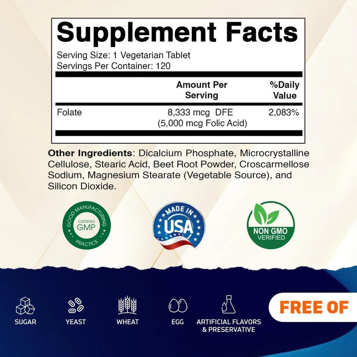Ácido Fólico 5 Mg Paquete Triple 360 Tabletas De Vitamina B9 - Imagen 2