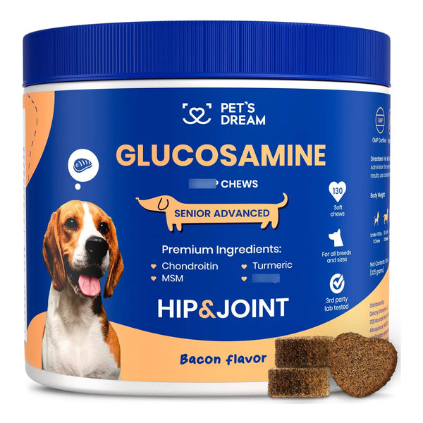Glucosamina Condroitina MSM Para Perros Mayores Salud Articulaciones Sabor Tocino 130 Masticables